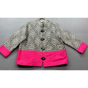 CAROLINE ROSE Leopard Print Blazer Jacket Women's XL Pink Trim Statement